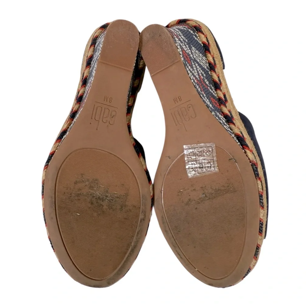 CABI 8M Women's Navy Blue Suede Aztec Isla Tassel Ankle Wedge Espadrille Sandals